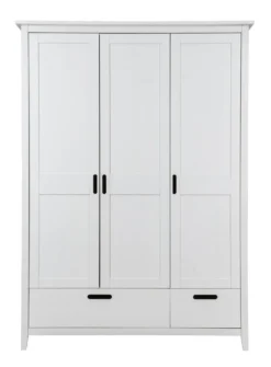 Kleiderschrank 3-trg. "Maja" 144cm Kiefer massiv weiß lackiert
