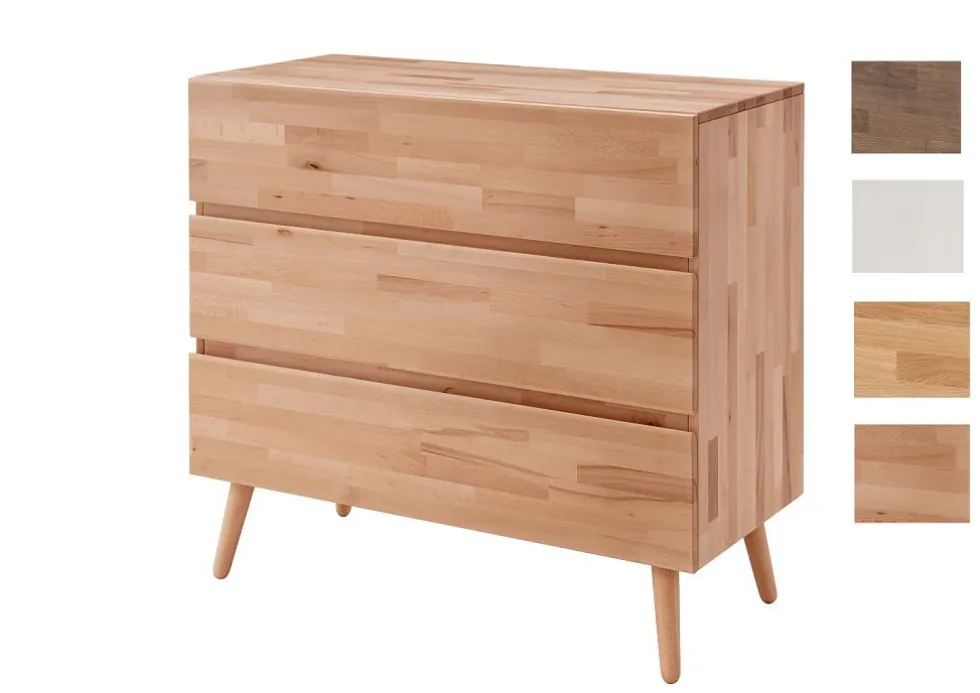 Kommode 4 Holzfarben zur Auswahl 'Grace' 100cm Massivholz Buche Mokka-farbig gebeizt