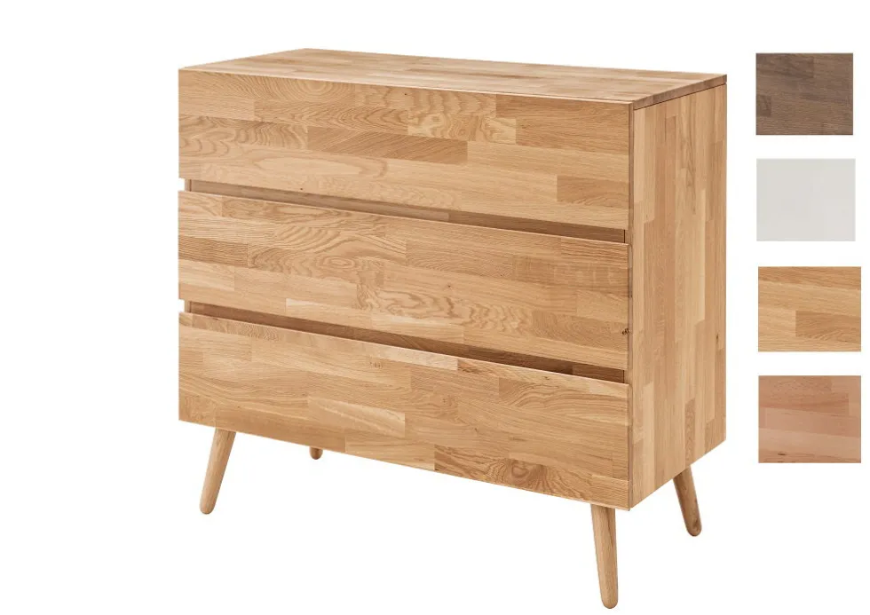 Kommode 4 Holzfarben zur Auswahl 'Grace' 100cm Massivholz Buche Mokka-farbig gebeizt