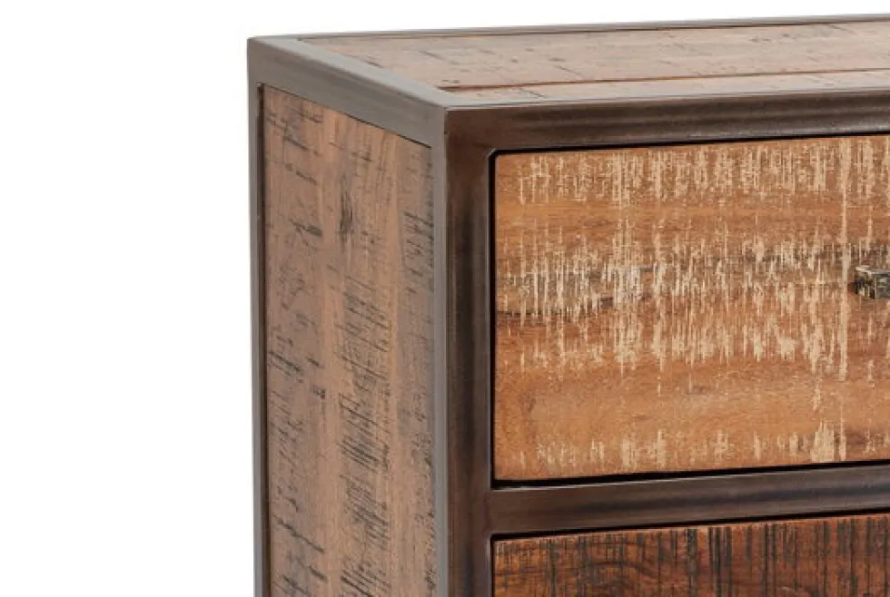 Kommode 60x117cm 'Compton' recyceltes Altholz & Eisen vintage
