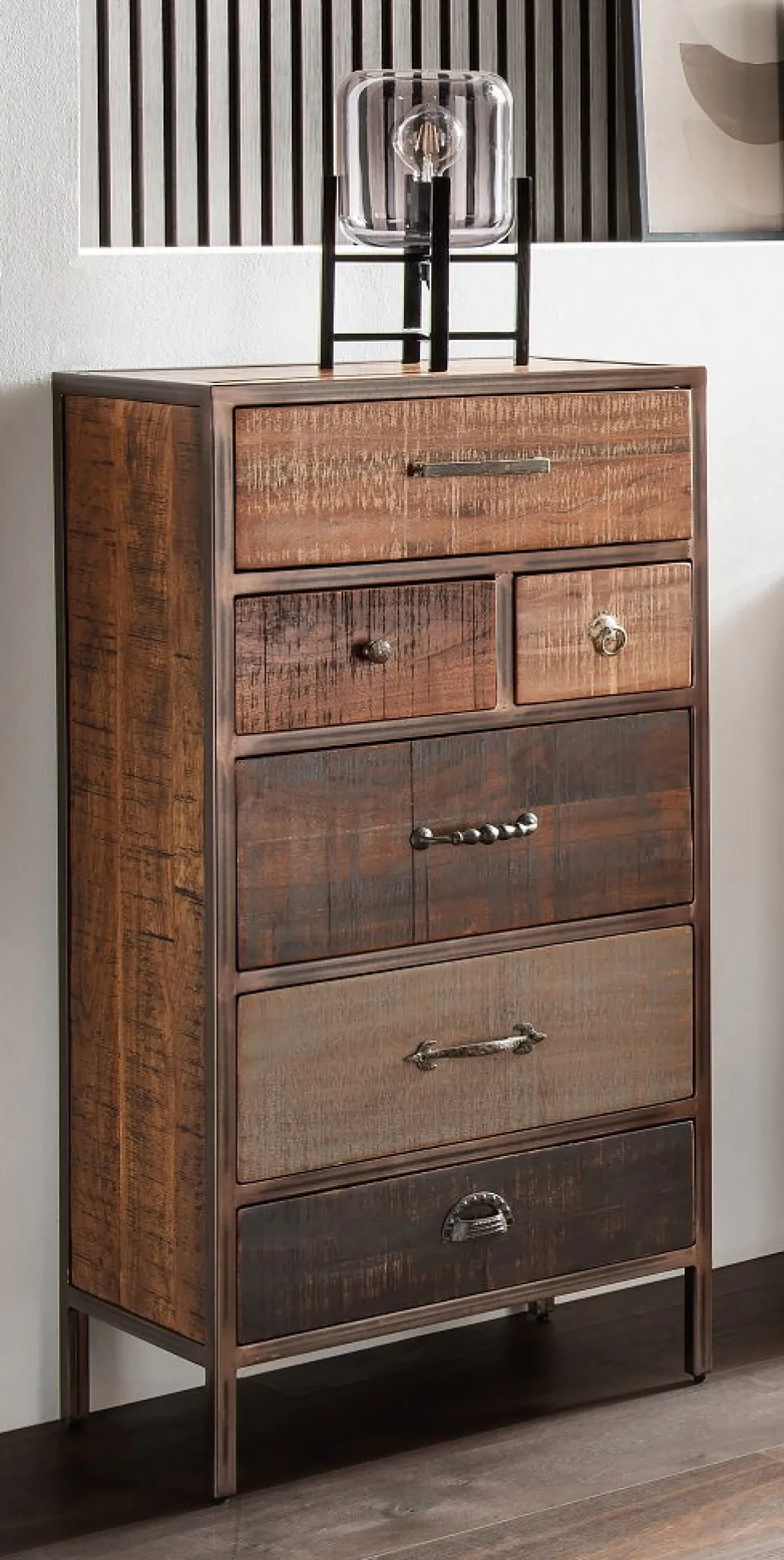 Kommode 60x117cm 'Compton' recyceltes Altholz & Eisen vintage
