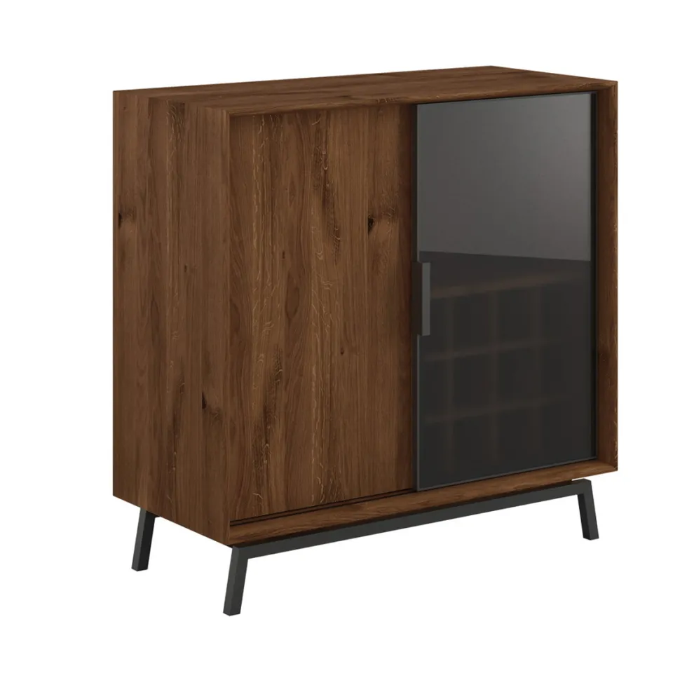 Kommode 101x101cm 'Dubai' Wildeiche Tabacco 2 Türen 1x Holz / 1x Glas