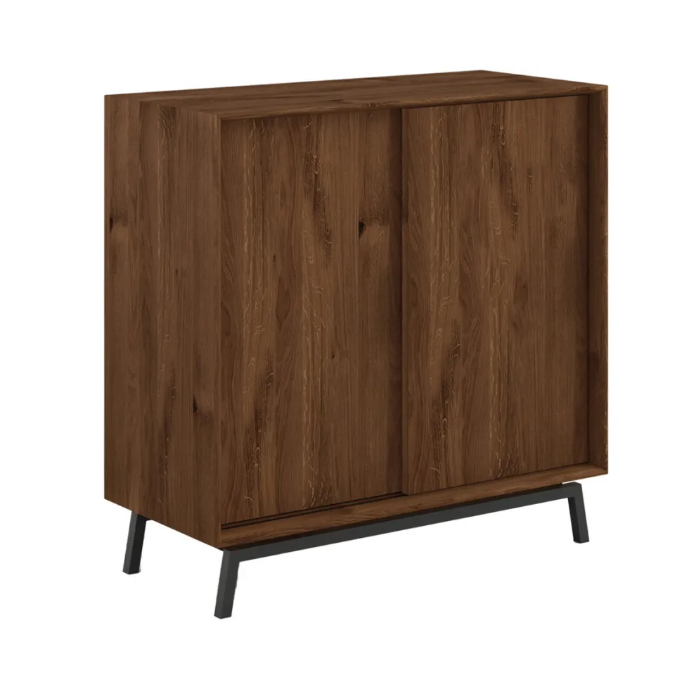 Kommode 101x101cm 'Dubai' Wildeiche Tabacco 2 Türen 1x Holz / 1x Glas