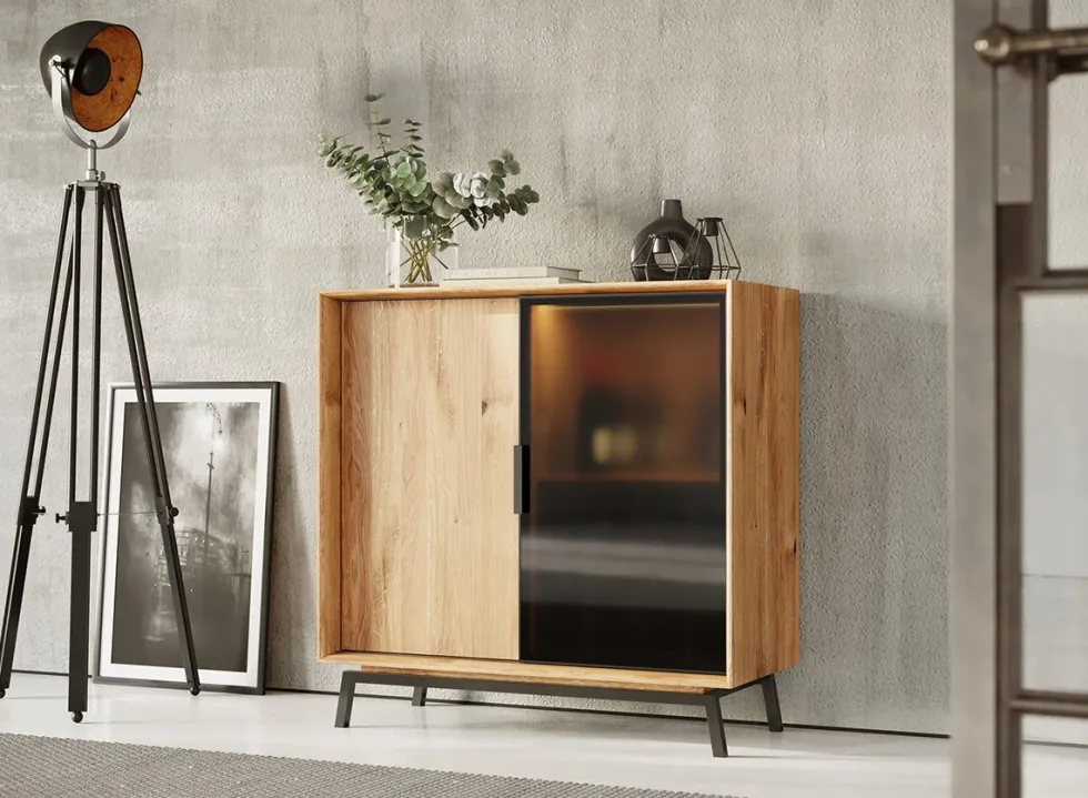 Kommode 101x101cm 'Jannik' Wildeiche massiv 2 Türen 2x Holz