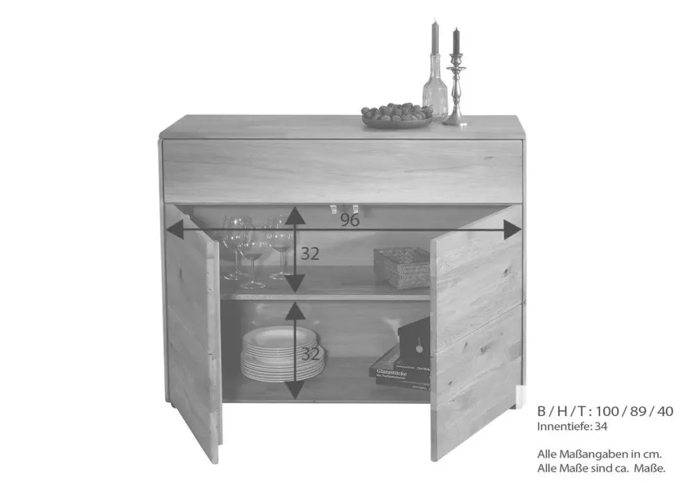 Kommode 100x91cm "Messina" Wildeiche massiv