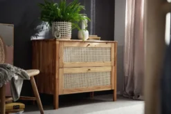 Kommode 100x76cm "Norden" Eiche & Rattangeflecht