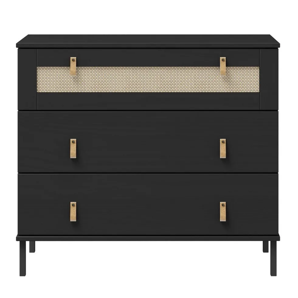 Kommode 90x80cm 'Seattle' Kiefer massiv schwarz 3 SK