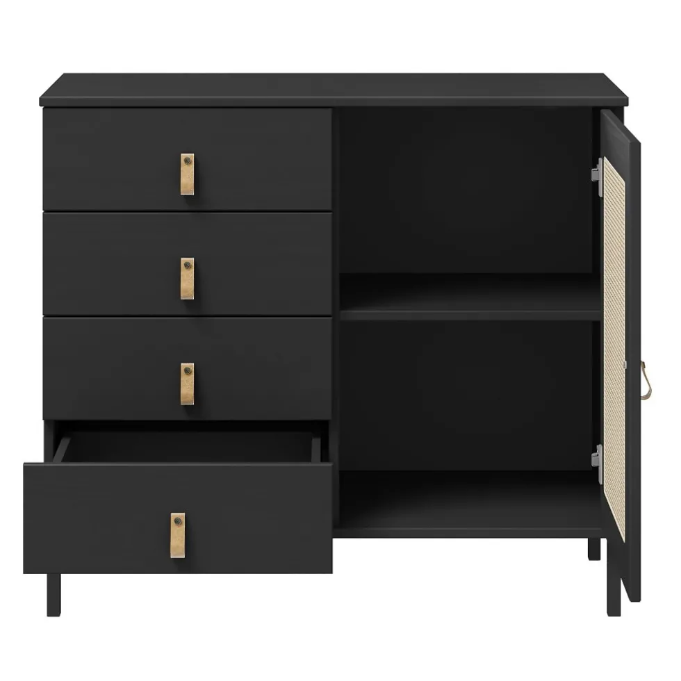 Kommode 90x80cm 'Seattle' Kiefer massiv schwarz 4SK & eine Türe