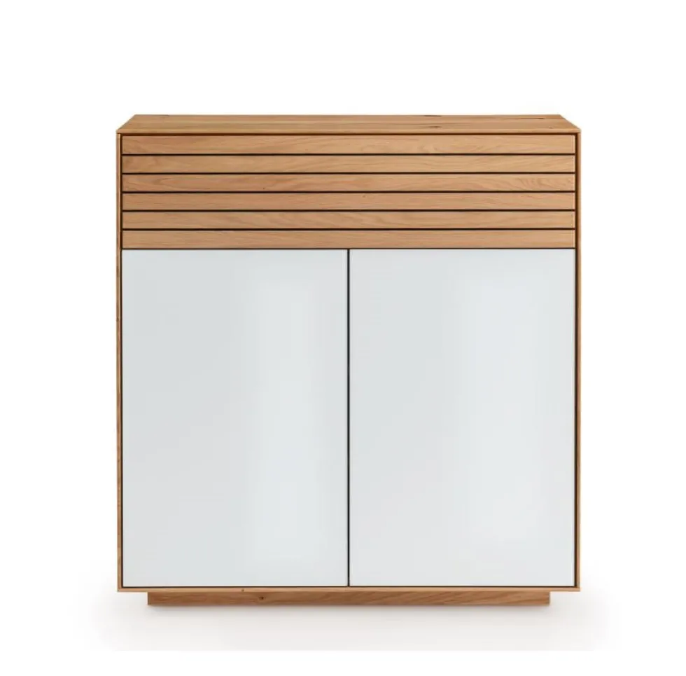 Kommode 80x84cm "Trentino" Wildeiche & Glas weiß