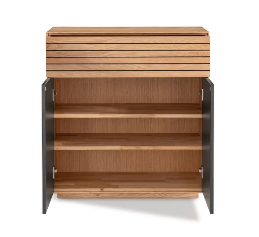 Kommode 80x84cm "Trentino" Wildeiche & Glas weiß