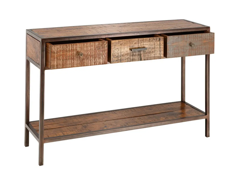 Konsolentisch 120x78cm 'Compton' recyceltes Altholz & Eisen vintage