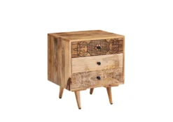 Nachtkommode 50x55cm 'Lyn' Mangoholz mit schwarzen Ornamenten