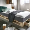 Palettenbett mit Schubkasten 90x200cm 'Finja' Kiefer massiv unbehandelt