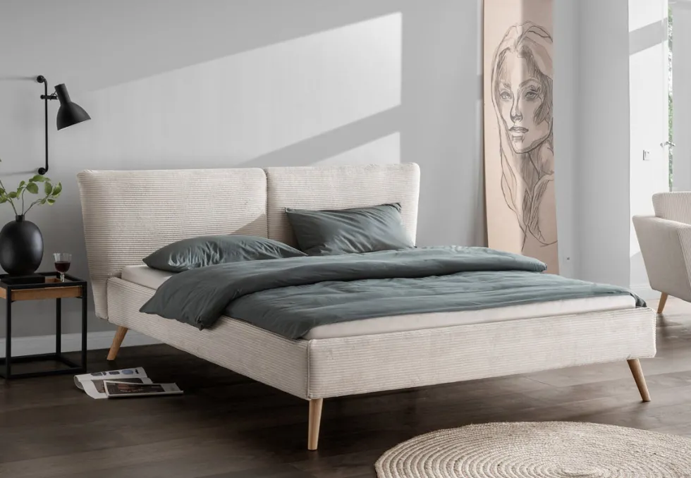 Polsterbett 140x200cm 'Monaco' Wildeiche Stoff Cord creme