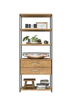 Regal mit Schubladen 80x198cm 'Lissabon' Wildeiche Stahl schwarz