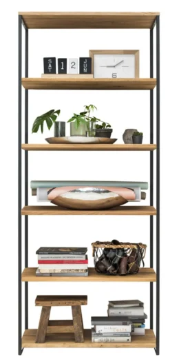 Regal 80x198cm 'Lissabon' Wildeiche Stahl schwarz