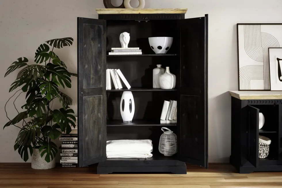 Schrank 98x176cm 'Mumbai' Mango natur & schwarz