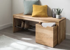 Schuhbank mit Schubkasten 120x45cm 'Stockholm' Wildeiche massiv