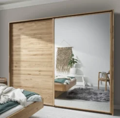 Schwebetürenschrank 2-türig 'Bamberg' Wildeiche 240 cm Spiegel/Holz