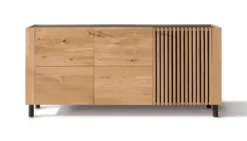 Sideboard 200cm Wildeiche 'Amalfi' verschiedene Ausführungen 3Türen mit Glasplatte Holzfüße rund schwarz