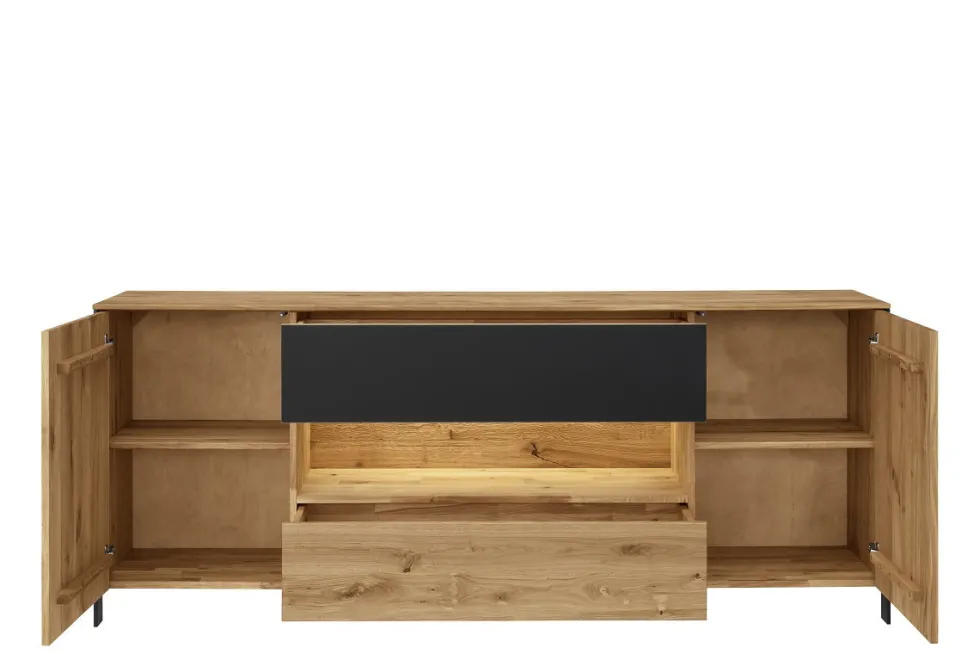 Sideboard mit Beleuchtung 205cm 'Boston ' Wildeiche geölt & Glas anthrazit