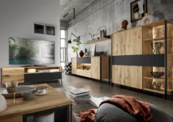 Sideboard mit Beleuchtung 205cm 'Boston ' Wildeiche geölt & Glas anthrazit