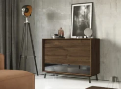 Sideboard 121x90cm 'Dubai' Wildeiche Tabacco 4 Schubkästen 3x Holz / 1x Glas