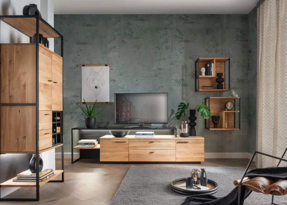 Sideboard 169x83cm "Glasgow" Wildeiche & Metall schwarz