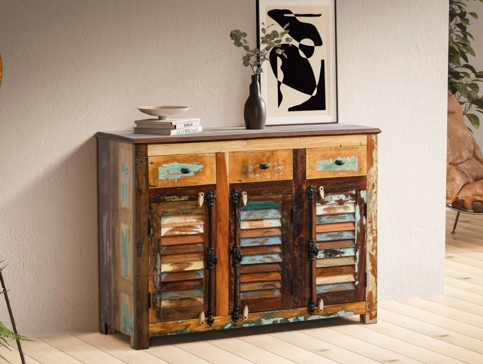 Sideboard 122x91cm 'Hawkins' recyceltes Altholz mehrfarbig lackiert