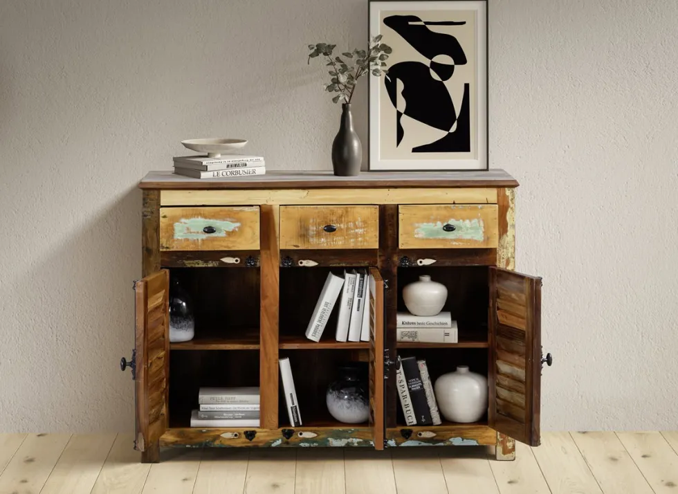Sideboard 122x91cm 'Hawkins' recyceltes Altholz mehrfarbig lackiert