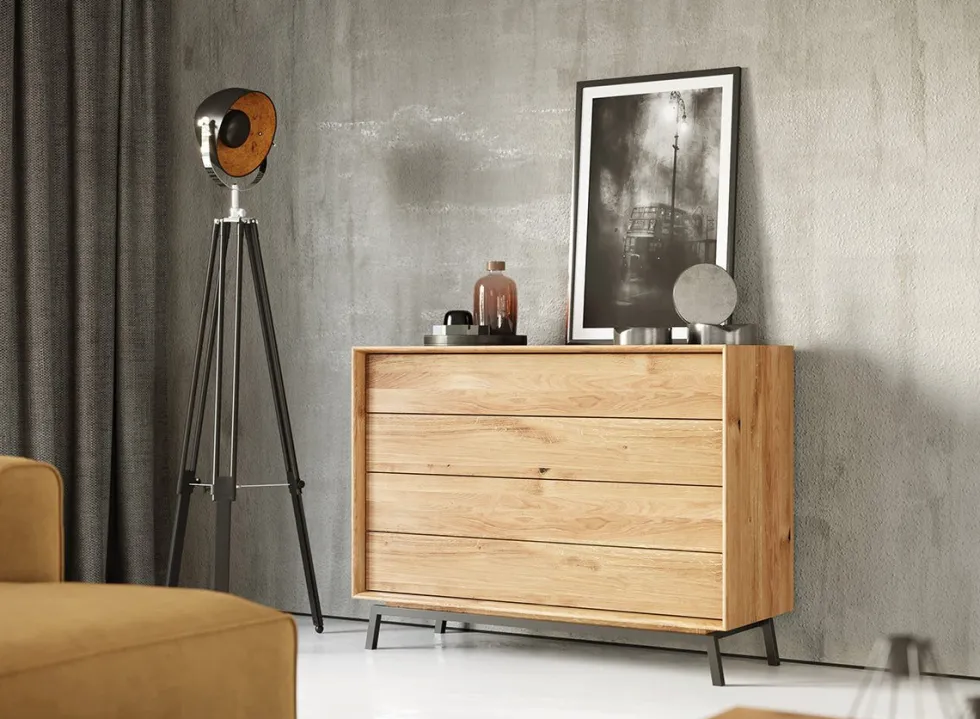 Sideboard 121x90cm 'Jannik' Wildeiche massiv 4 Schubkästen 4x Holz