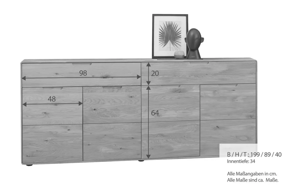 Sideboard 200x91cm "Kent" Wildeiche massiv