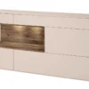 Sideboard 166x86cm 'Locarno II' Nussbaum massiv & MDF creme inkl.Beleuchtung