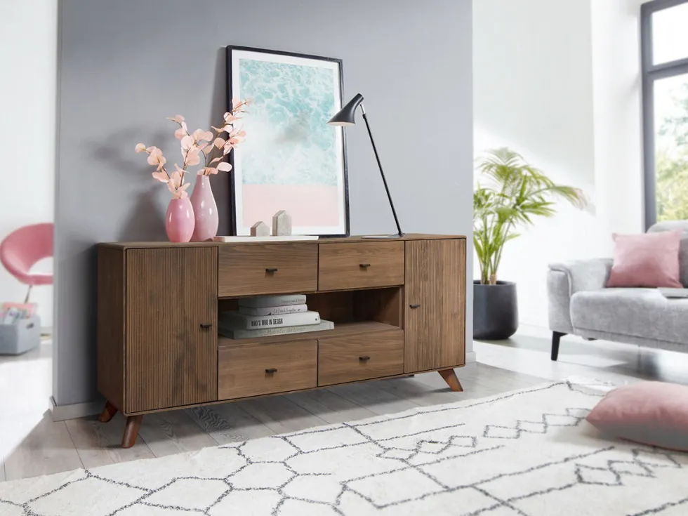 Sideboard 180x75cm "Lugano" Kernbuche massiv Tabak geölt