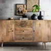 Sideboard 160x80cm 'Lyn' Mangoholz mit schwarzen Ornamenten