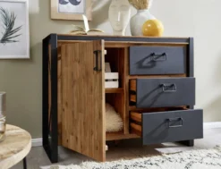 Sideboard 104x80cm 'Montreux' Akazie & Metall schwarz