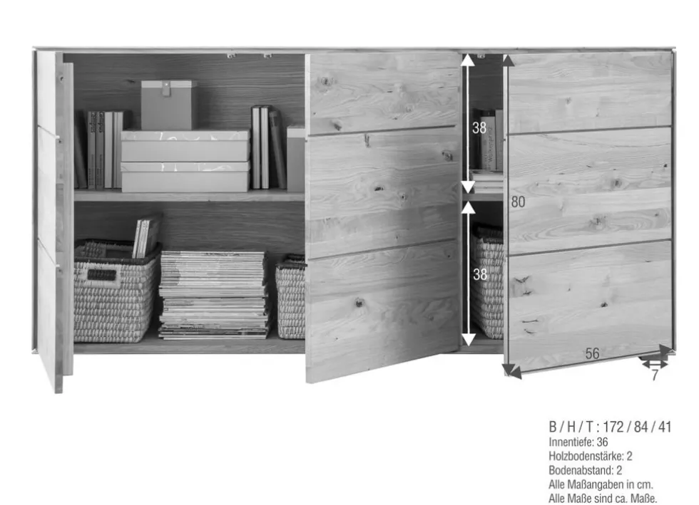 Sideboard 172x84cm 'Prag' Wildeiche geölt WZ-0546