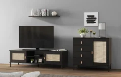 Sideboard 140x80cm 'Seattle' Kiefer massiv schwarz 4SK & 2 Türen