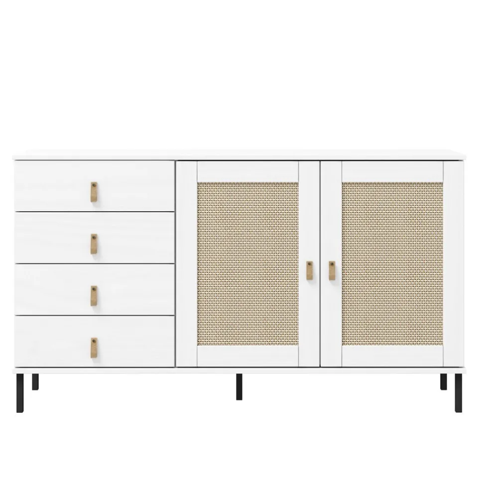Sideboard 140x80cm 'Seattle' Kiefer massiv weiß 4SK & 2 Türen
