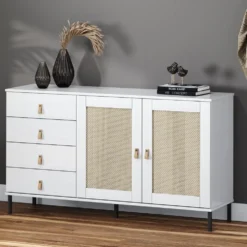 Sideboard 140x80cm 'Seattle' Kiefer massiv weiß 4SK & 2 Türen