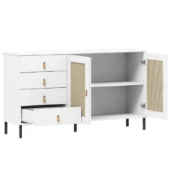 Sideboard 140x80cm 'Seattle' Kiefer massiv weiß 4SK & 2 Türen