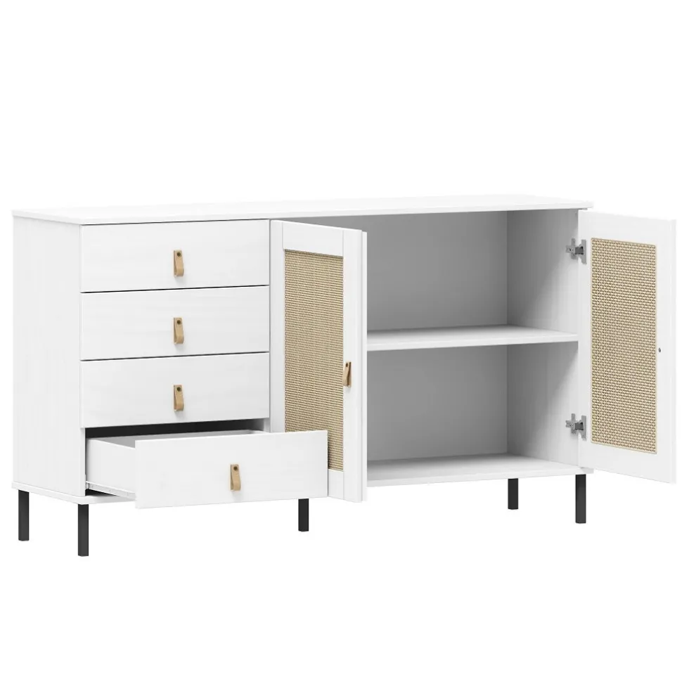 Sideboard 140x80cm 'Seattle' Kiefer massiv weiß 4SK & 2 Türen