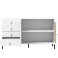 Sideboard 140x80cm 'Seattle' Kiefer massiv weiß 4SK & 2 Türen