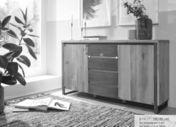Sideboard 160x90cm 'Taipeh' Wildeiche & Metall gebürstet 4SK