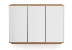 Sideboard 119x84cm "Trentino" Wildeiche & Glas weiß 3 Türen