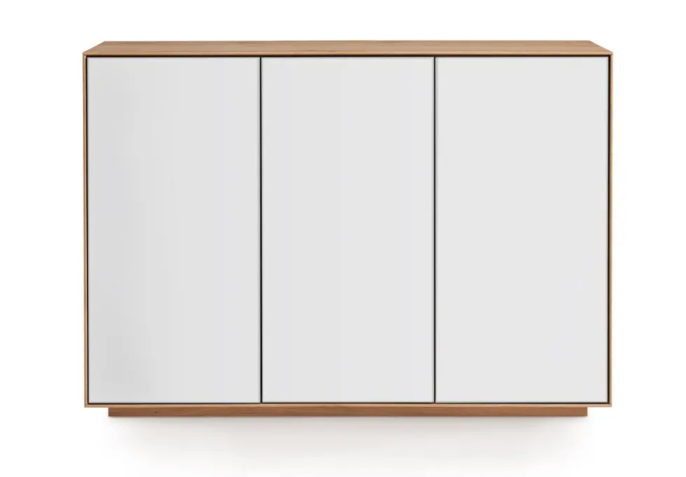 Sideboard 119x84cm "Trentino" Wildeiche & Glas weiß 3 Türen