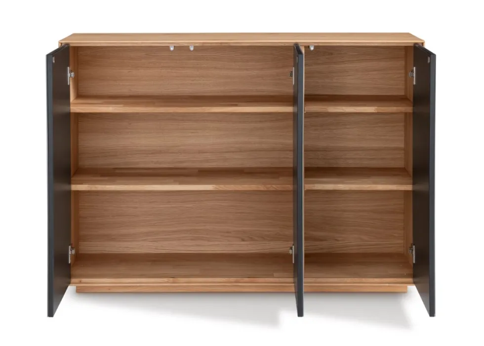 Sideboard 119x84cm "Trentino" Wildeiche & Glas weiß 3 Türen