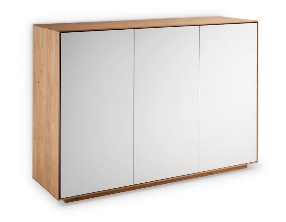 Sideboard 119x84cm "Trentino" Wildeiche & Glas weiß 3 Türen