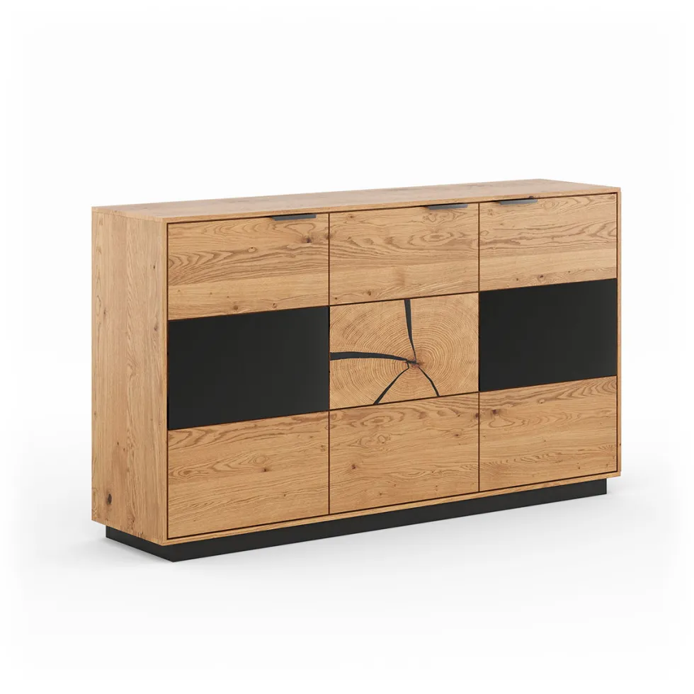 Sideboard 154x84cm 'Triest' Wildeiche massiv Glas
