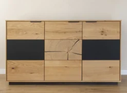 Sideboard 154x84cm 'Triest' Wildeiche massiv Glas
